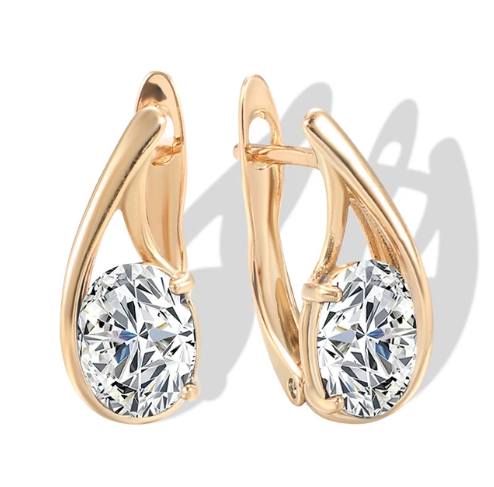 Boucles d'oreilles en forme de 6 & zircon blanc, bijou en alliage plaqué or 585 (14 carats) et en zircons naturels