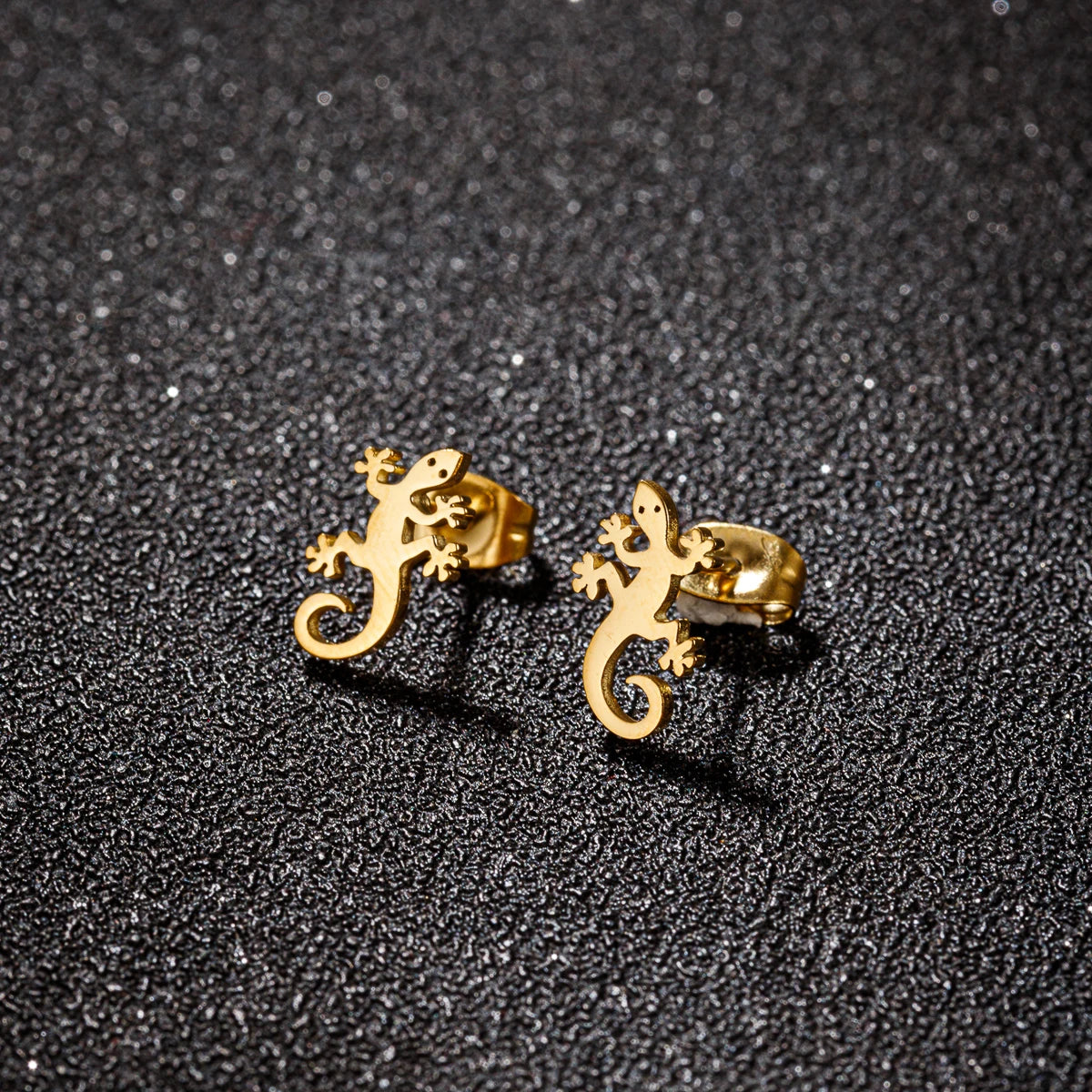 Boucles d'oreilles Lézards de gecko, bijou en acier inoxydable doré