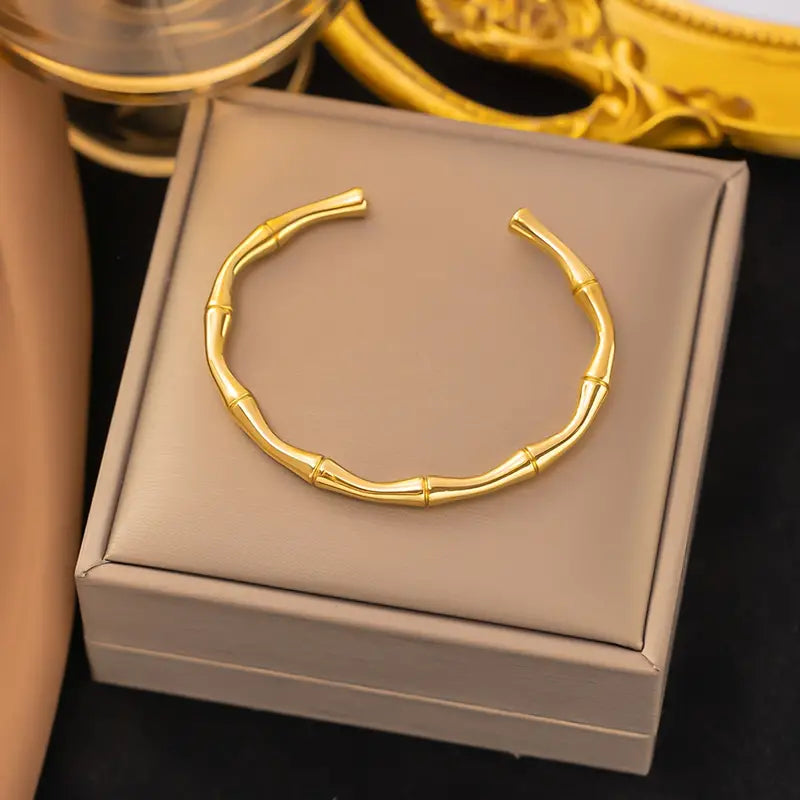 Bracelet jonc bambou, bijou en acier inoxydable doré