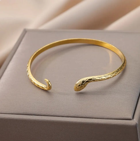 Bracelet jonc serpent, bijou en acier inoxydable doré