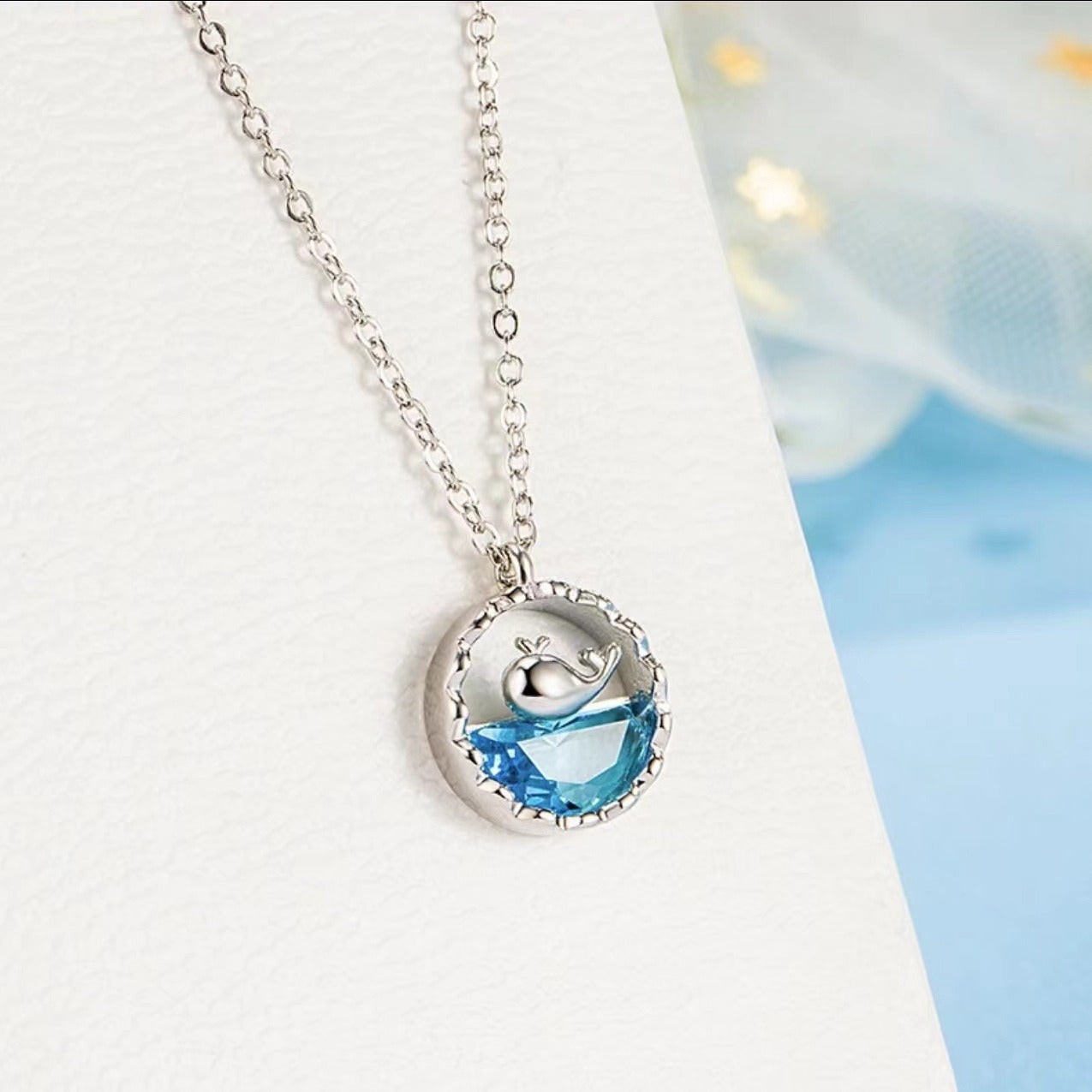 Collier Baleine, bijou en acier inoxydable argenté