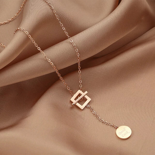 Collier sautoir Good Luck, bijou en plaqué or rose 585 (14 carats)