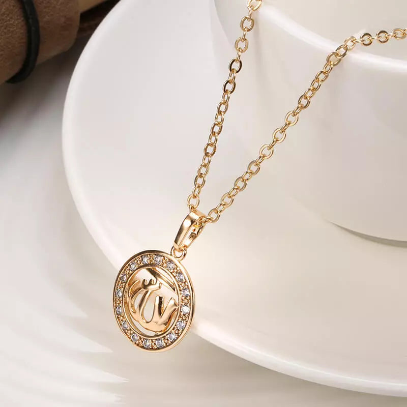 Collier Allah, bijou en alliage plaqué or 585 (14 carats) et en zircons naturels