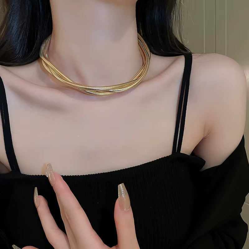 Collier Spirale multirangs, bijou en alliage plaqué or