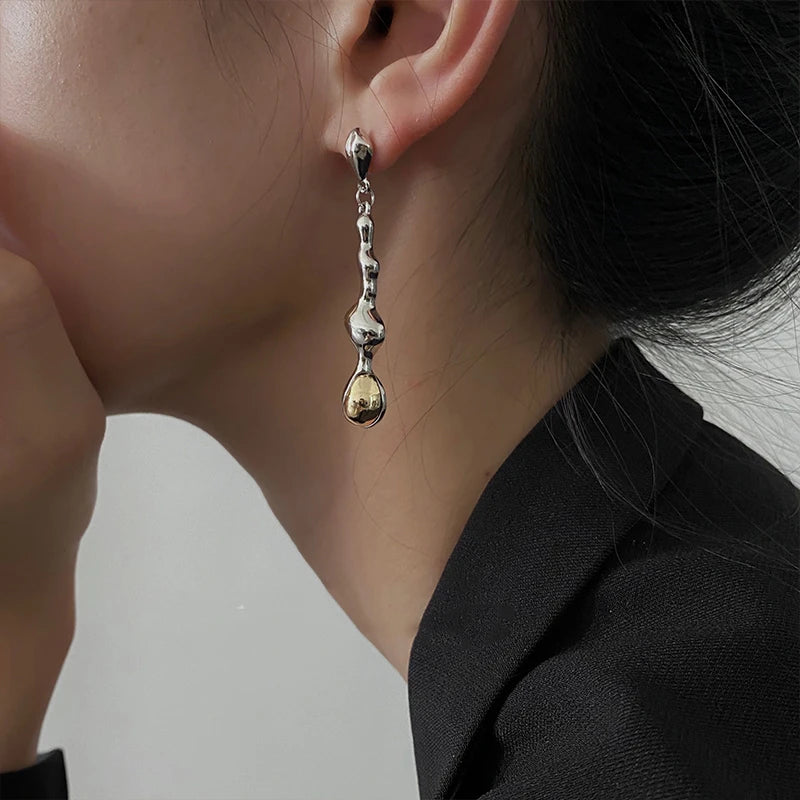 Boucles d'oreilles punk bicolores, bijou en plaqué argent et en plaqué or