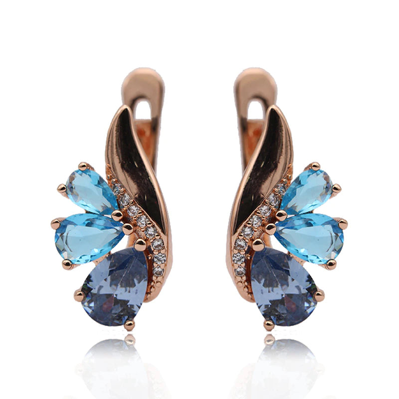 Boucles d'oreilles Dégradé de bleus, bijou en alliage plaqué or 585 (14 carats) et en zircons naturels