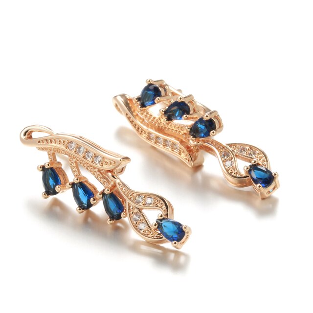 Boucles d'oreilles pendantes Zircons blancs et Zircons bleus
