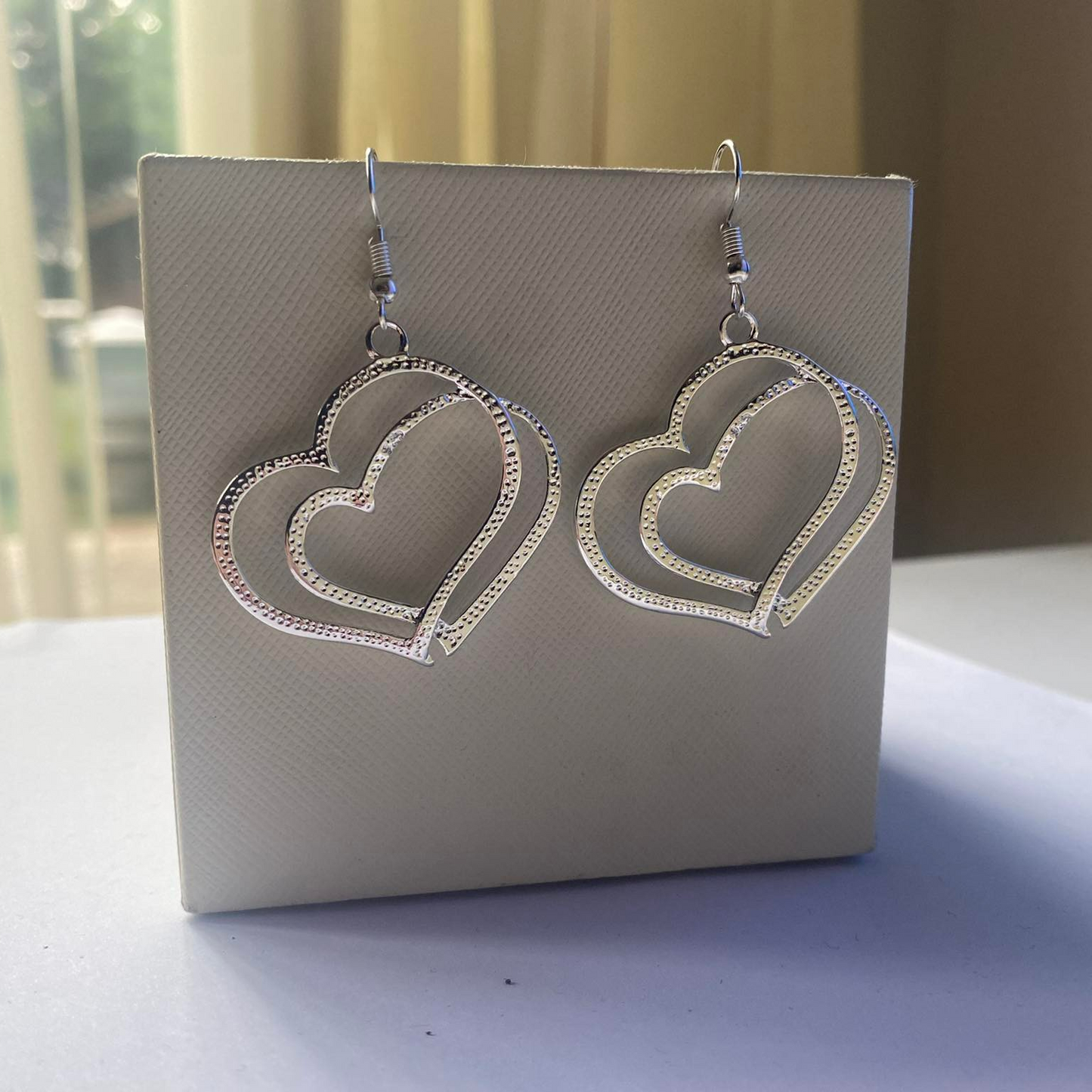 Boucles d'oreilles Duo de coeurs d'amour, bijou en alliage plaqué argent