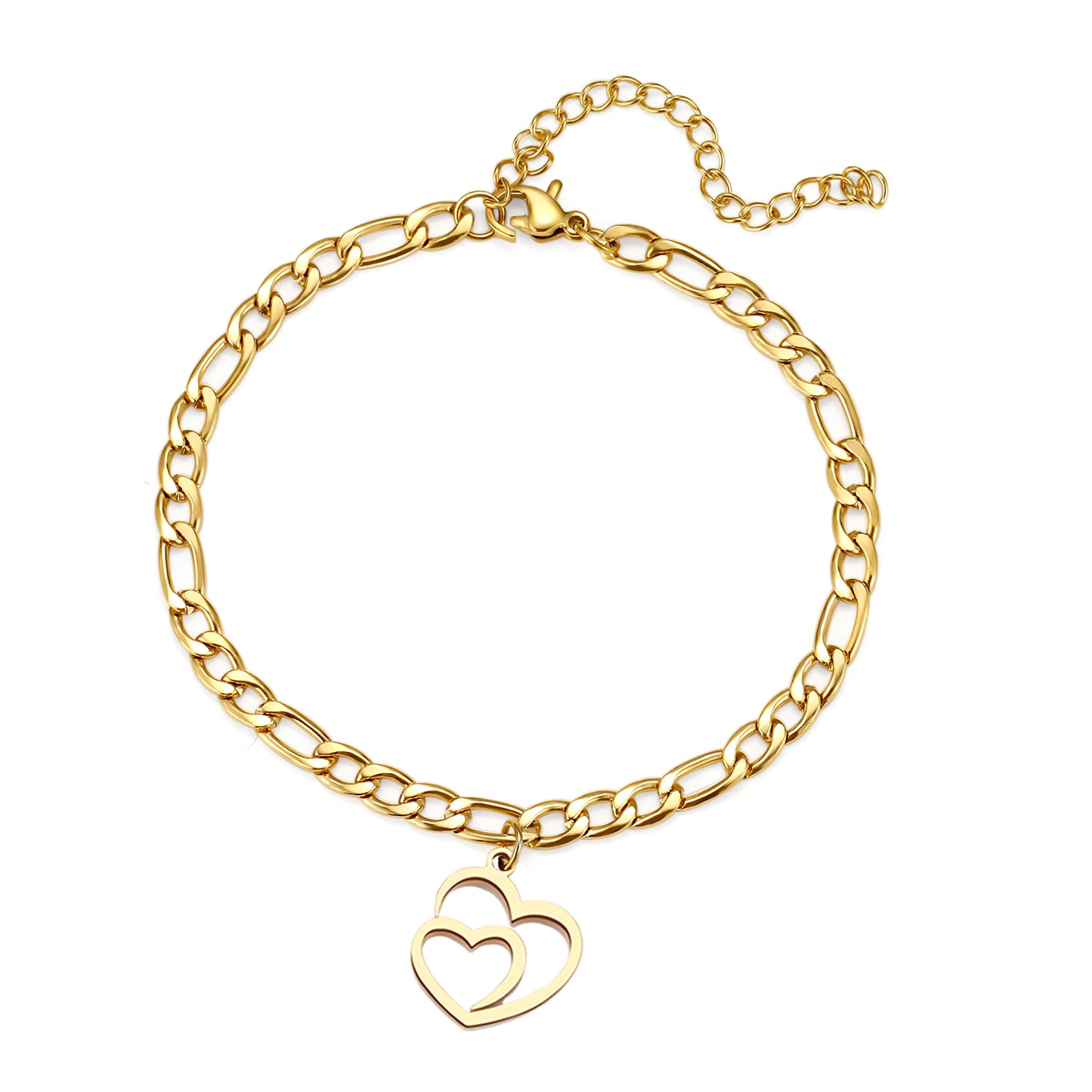 Bracelet breloque coeurs, bijou en acier inoxydable doré