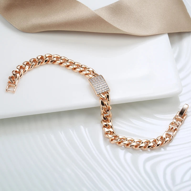 Bracelet pavé de zircons blancs, bijou en plaqué or rose 585 (14 carats) et en zircons naturels