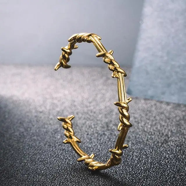 Bracelet punk Fils barbelés, bijou en alliage plaqué or