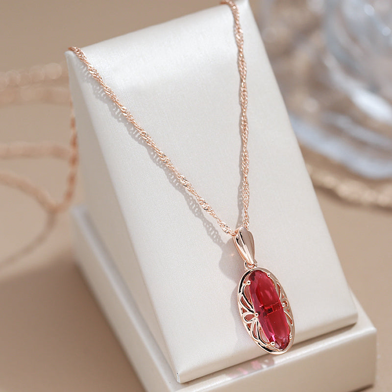 Collier Tourmaline rose, bijou en alliage plaqué or 585 (14 carats) et en zircon naturel