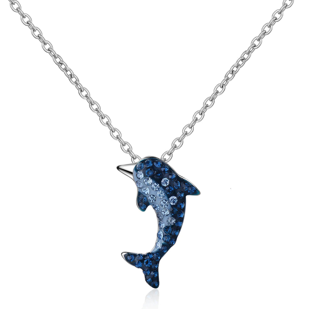 Collier Dauphin, bijou en alliage plaqué argent 925 et zircons naturels