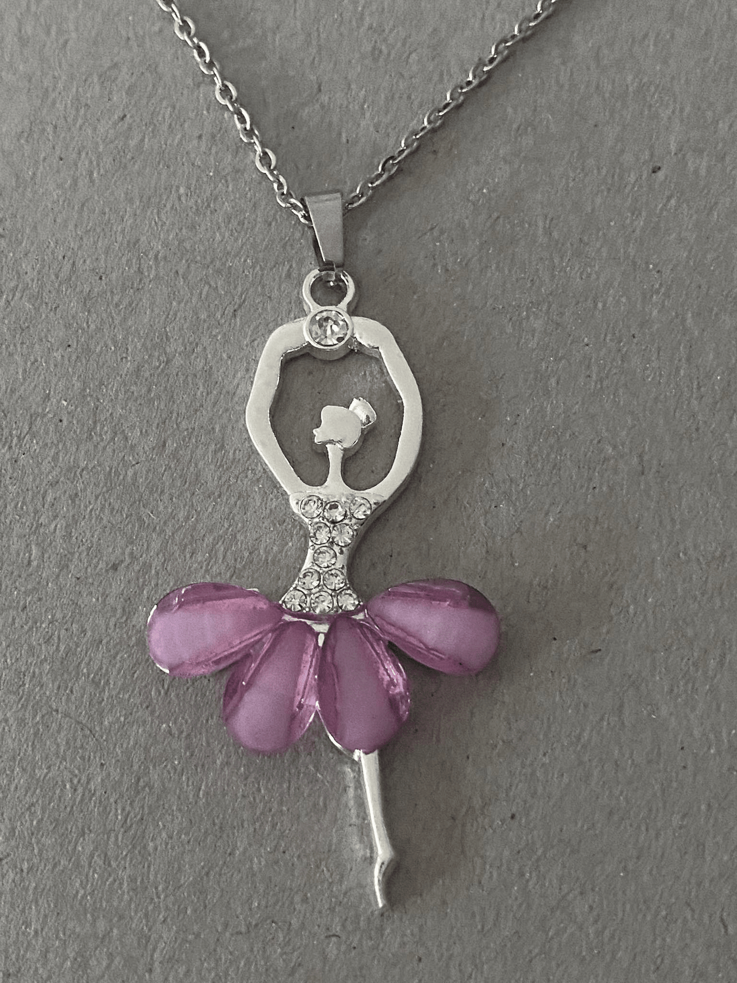 Collier pendentif Ballerine avec strass, mauve clair, bijou en acier inoxydable