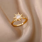 Bague statement soleil, bijou en acier inoxydable doré et en pierre naturelle