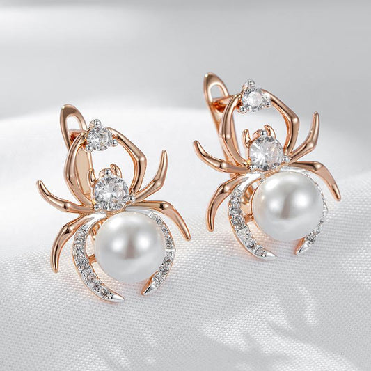Boucles d'oreilles Araignées, bijou en plaqué or 585 (14 carats) et en zircons naturels