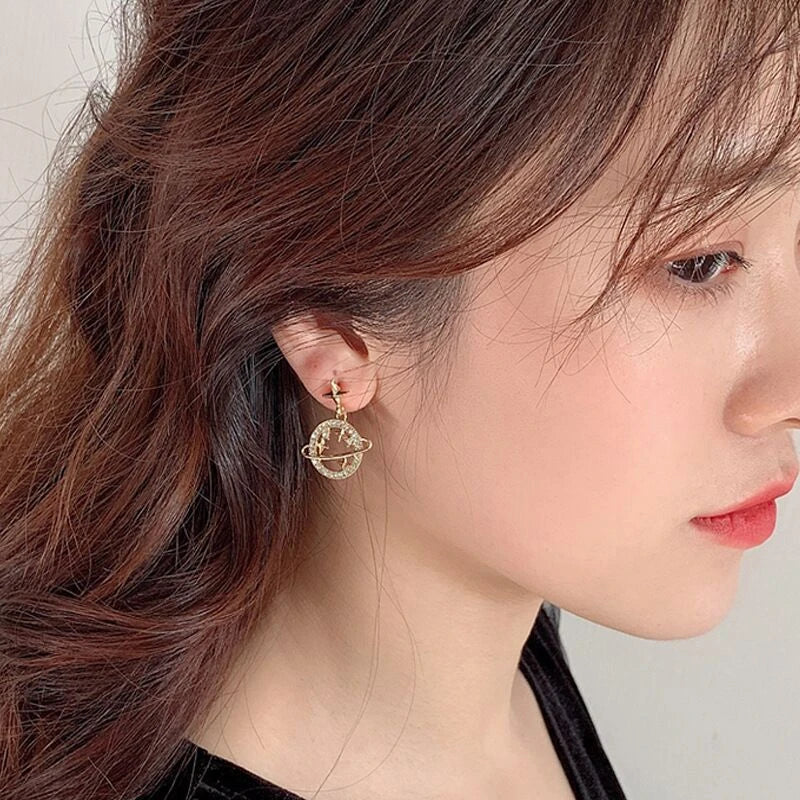 Boucles d'oreilles Planète, bijou en plaqué or