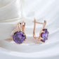 Boucles d'oreilles zircons mauves facettés, bijou en plaqué or rose 585 (14 carats) et en zircons naturels