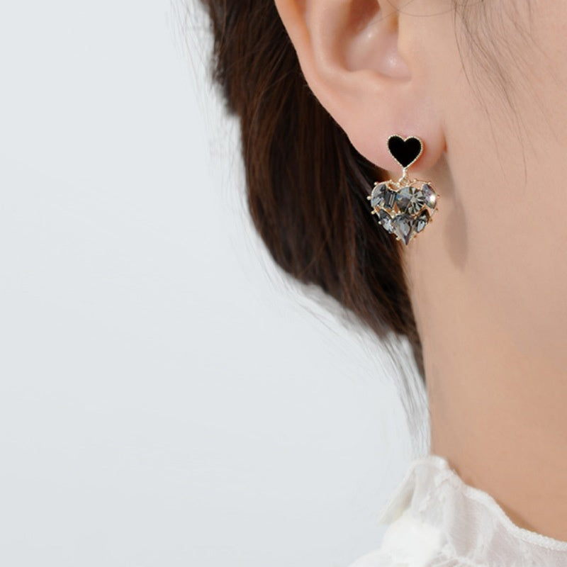 Boucles d'oreilles Coeurs Noirs, bijou en plaqué argent