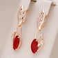 Boucles d'oreilles pendantes pierre de cristal rouge, bijou plaqué or rose 585 (14 carats) et en zircons naturels