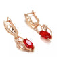 Boucles d'oreilles pendantes pierre de cristal rouge, bijou plaqué or rose 585 (14 carats) et en zircons naturels