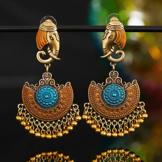 Boucles d'oreilles pendantes Éléphants avec pampilles, bijou en alliage plaqué or jaune 585 (14 ct)