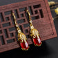Boucles d'oreilles éléphant pierre agate rouge, bijou en acier inoxydable doré