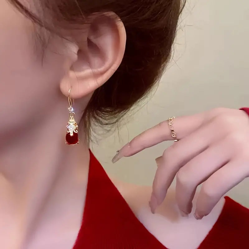 Boucles d'oreilles éléphant pierre agate rouge, bijou en acier inoxydable doré