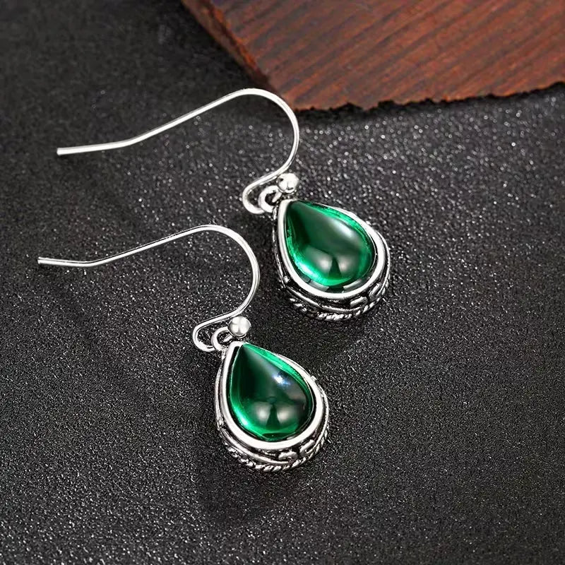 Boucles d'oreilles Goutte pierre verte, bijou en alliage plaqué argent