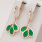 Boucles d'oreilles Feuilles avec zircons verts, bijou en plaqué or rose
