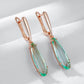 Boucles d'oreilles pendantes pierre de cristal tourmaline verte, bijou en plaqué or rose 585 (14 carats) et en cristal
