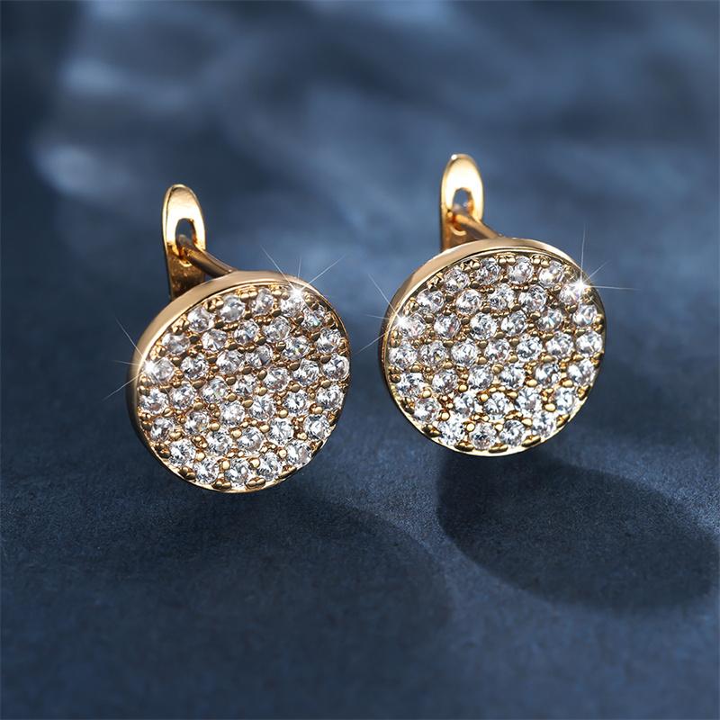 Boucles d'oreilles Pavé rond de zircons, bijou en alliage plaqué or 585 (14 carats) et en zircons naturels