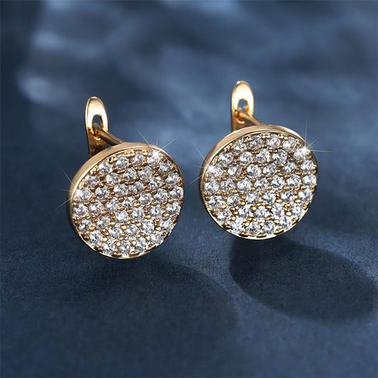 Boucles d'oreilles Pavé rond de zircons, bijou en alliage plaqué or 585 (14 carats) et en zircons naturels