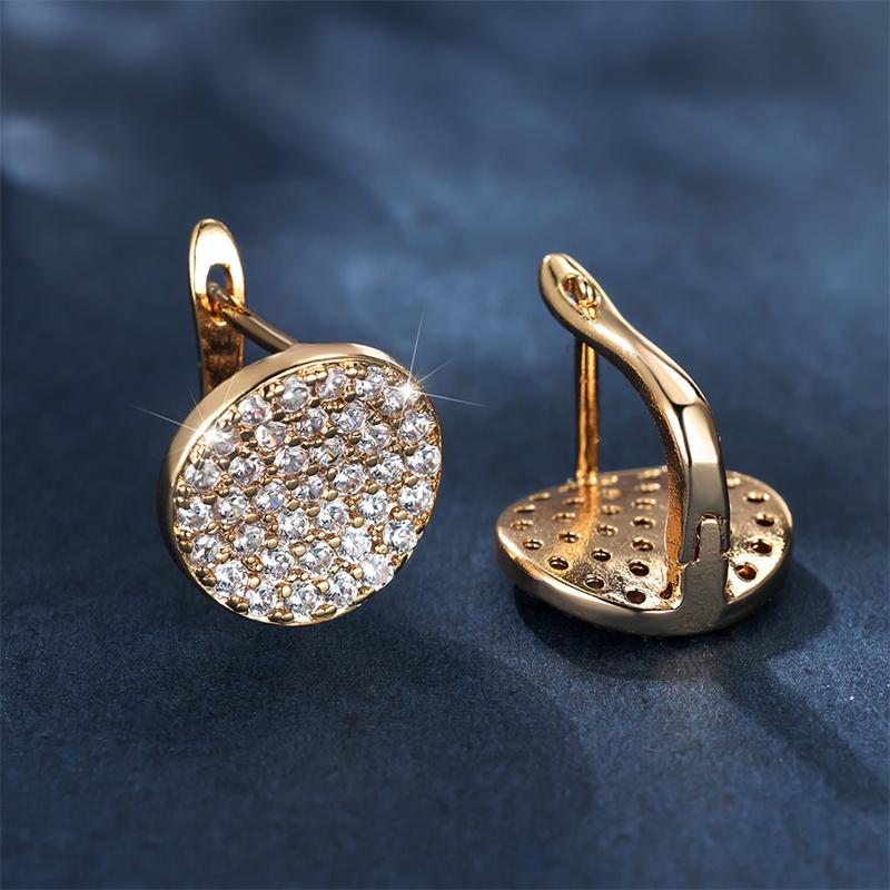 Boucles d'oreilles Pavé rond de zircons, bijou en alliage plaqué or 585 (14 carats) et en zircons naturels