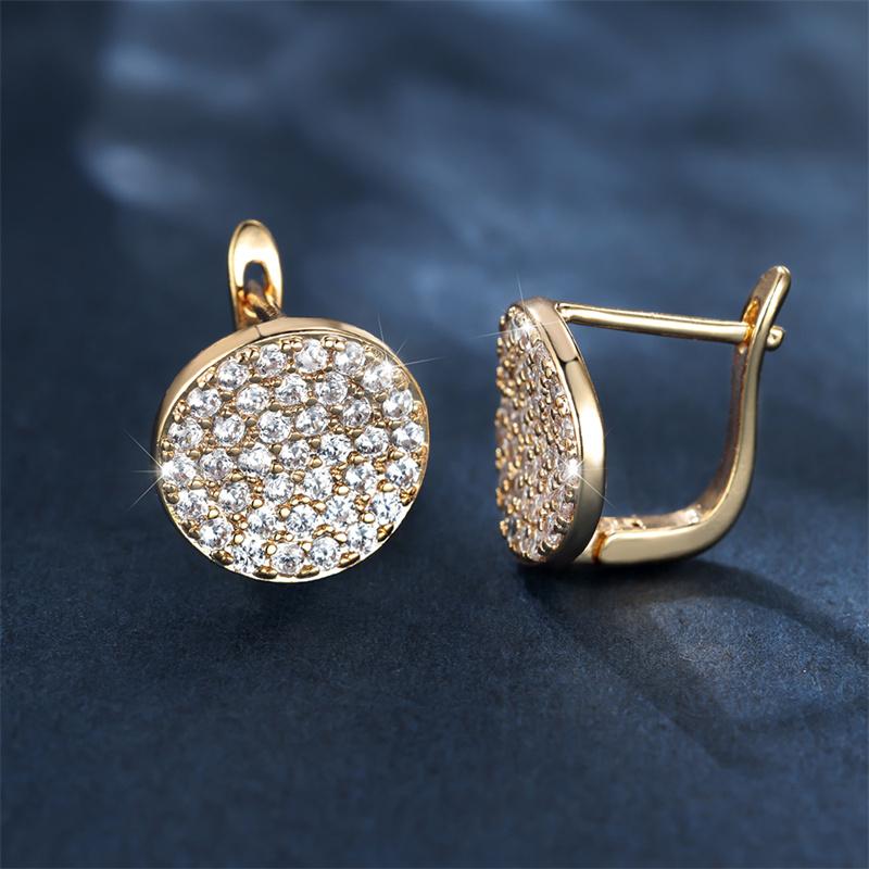 Boucles d'oreilles Pavé rond de zircons, bijou en alliage plaqué or 585 (14 carats) et en zircons naturels