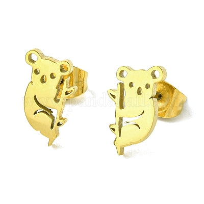 Boucles d'oreilles Koalas, bijou en acier inoxydable doré