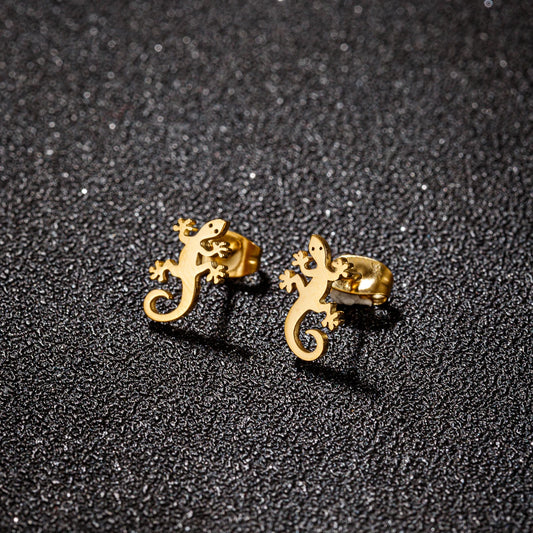 Boucles d'oreilles Lézards de gecko, bijou en acier inoxydable doré