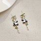 Boucles d'oreilles pendantes Pandas, bambou et perles, bijou en alliage plaqué or 585 (14 ct) et en émail