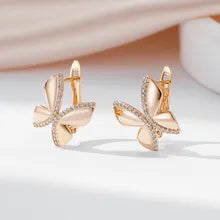 Boucles d'oreilles Papillon, bijou en alliage plaqué or 585 (14 ct) et zircons naturels