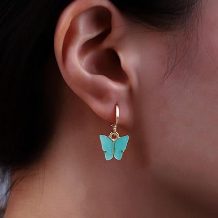 Boucles d'oreilles Papillons bleu clair, bijou en acier inoxydable argenté et en acrylique