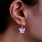 Boucles d'oreilles Papillons mauves, bijou en acier inoxydable argenté et en acrylique