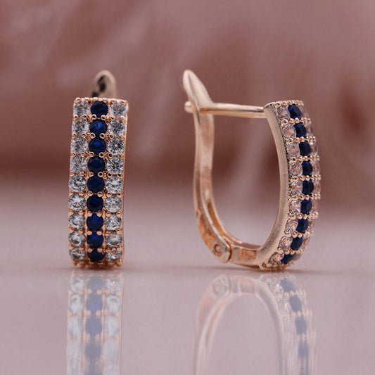 Boucles d'oreille Pavés de zircons, bijou en alliage plaqué or 585 (14 ct) et zircons naturels