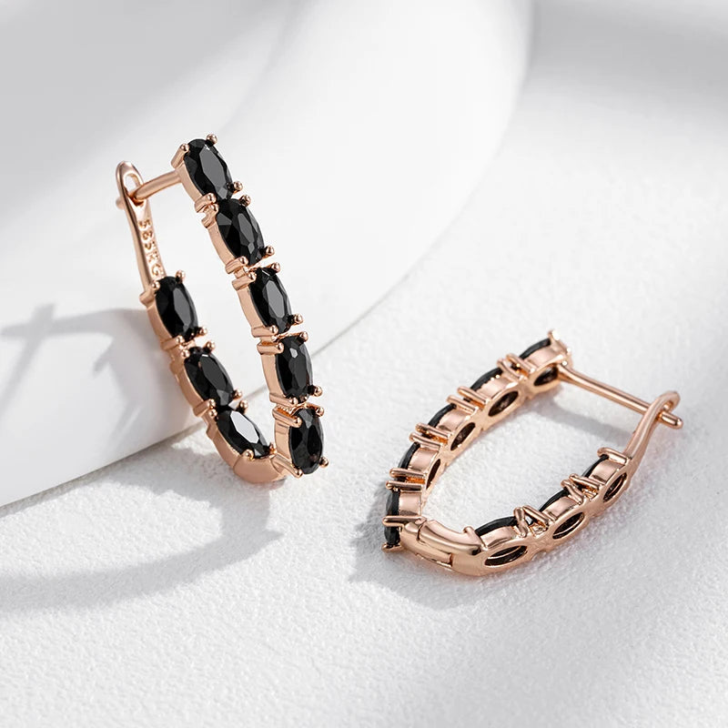 Boucles d'oreilles zircons noirs, bijou en plaqué or et en zircons naturels