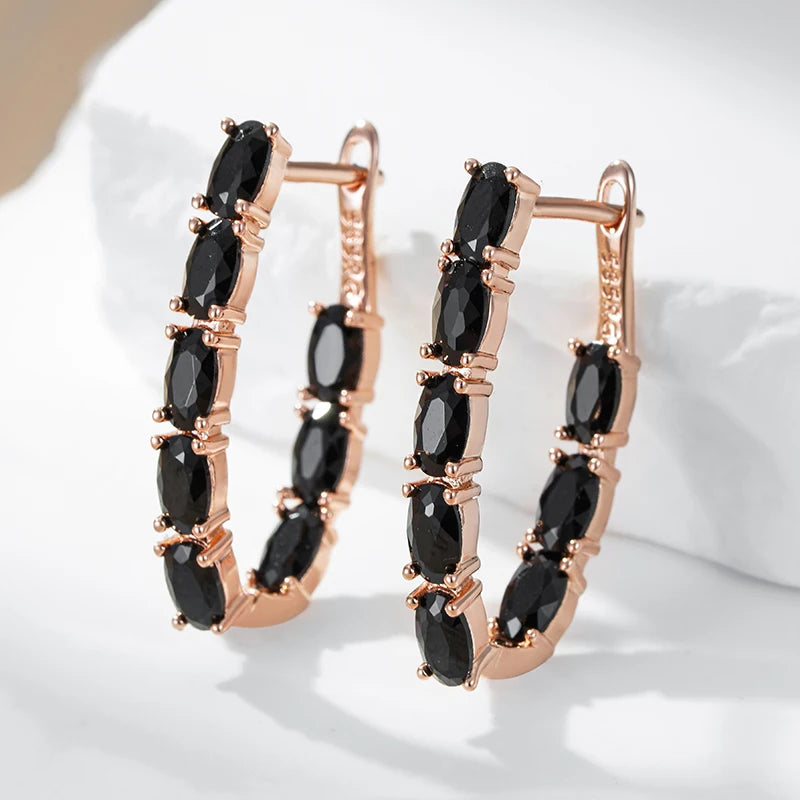 Boucles d'oreilles zircons noirs, bijou en plaqué or et en zircons naturels