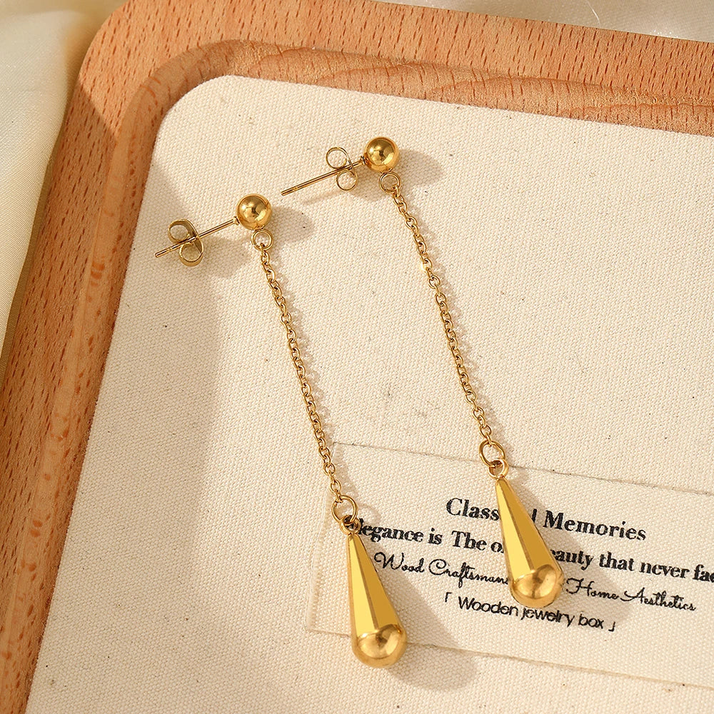 Boucles d'oreilles pendantes Gouttes, bijou en acier inoxydable doré