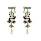 Boucles d'oreilles pendantes Pandas, bambou et perles, bijou en alliage plaqué or 585 (14 ct) et en émail