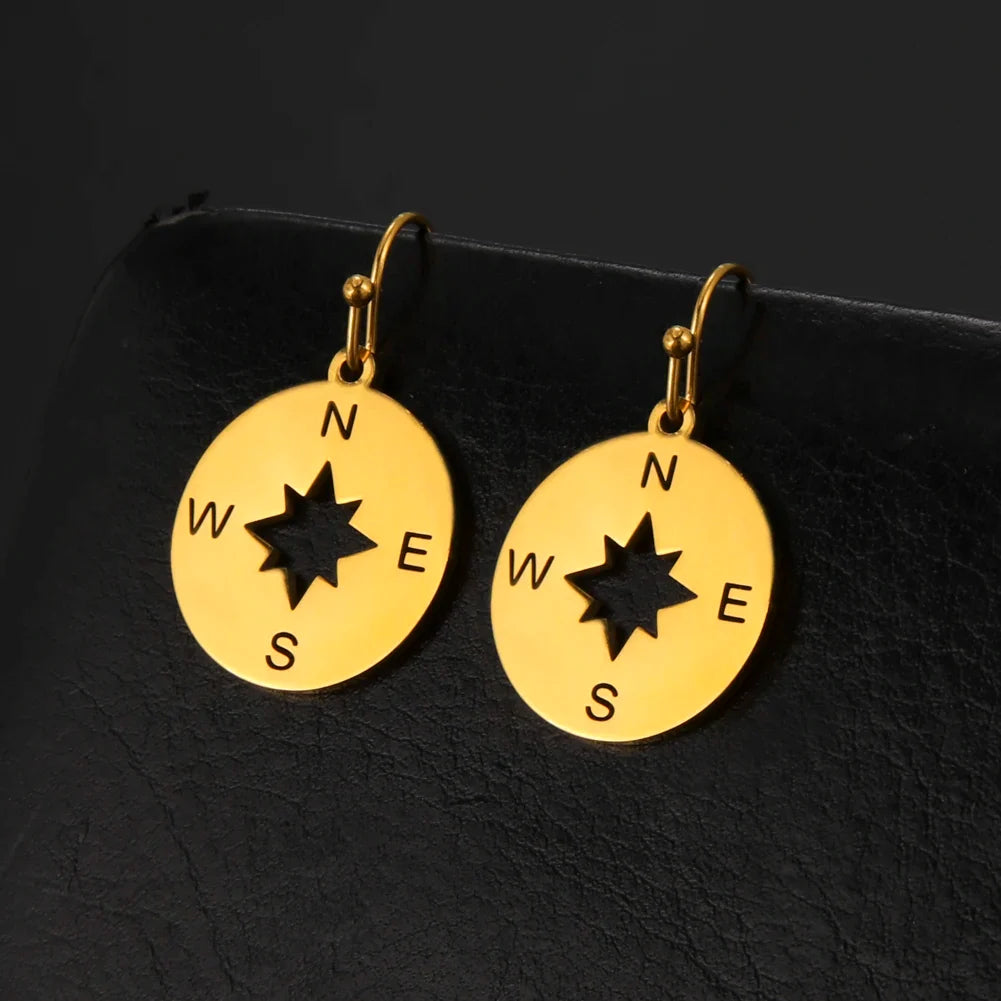 Boucles d'oreilles Points cardinaux, bijou en acier inoxydable doré
