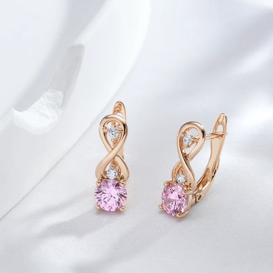 Boucles d'oreilles Symbole de l'infini, bijou en alliage plaqué or 585 (14 carats) et en zircons naturels