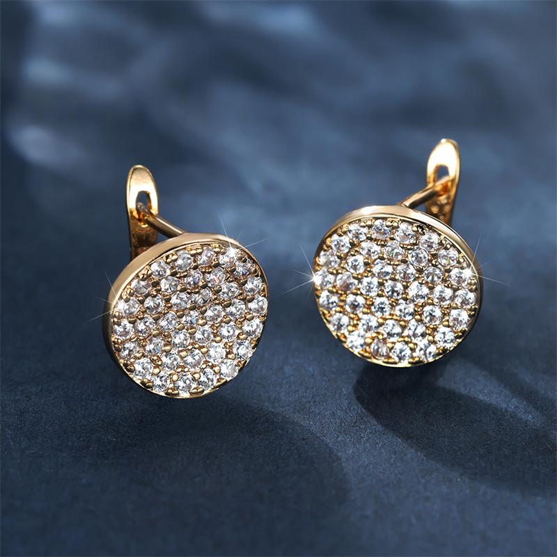 Boucles d'oreilles Pavé rond de zircons, bijou en alliage plaqué or 585 (14 carats) et en zircons naturels