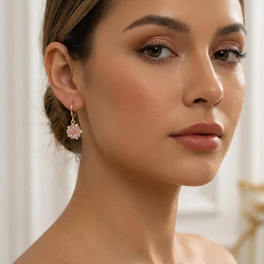 Boucles d'oreilles Sakura, bijou en acier inoxydable plaqué or, cristaux et zircons